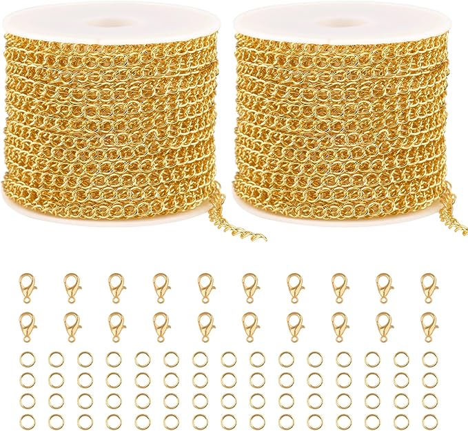2 Rolls Total 65.6 Feet Gold Plated Stainless Steel Extender Chain for Jewelry Making Handmade Curb Chains Spool Bulk for DIY Women Necklace Bracelet