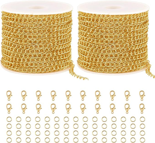 2 Rolls Total 65.6 Feet Gold Plated Stainless Steel Extender Chain for Jewelry Making Handmade Curb Chains Spool Bulk for DIY Women Necklace Bracelet