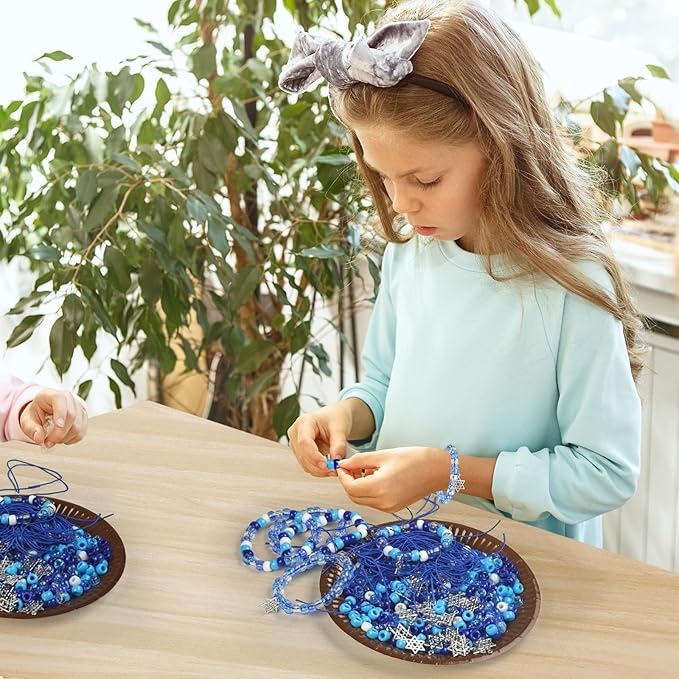 Cinrobiye 24 Set Hanukkah Beaded Bracelets Crafts Kit Bulk DIY Chanukah Beaded Stretch Wristband Craft Kit Festival of Lights Jewelry Making Kit Gifts for Winter Jewish Holiday Party Favors Supplies