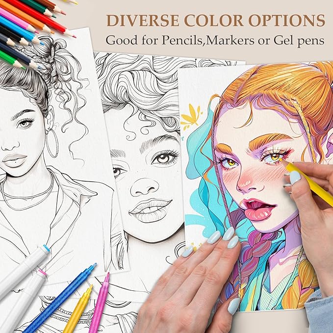 Coloring Books for Adults Relaxation Spiral Bound Printed On One Side, Coloring Book for Women with 24 Patterns One Sided Design, Mindfulness Anxiety Relief Gifts Melanin Magic