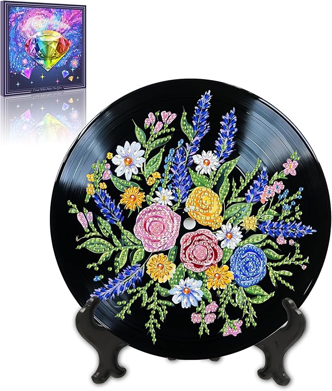 LOMSIOY Diamond Art Hanging Kit for Adult, Bouquet Front Door Sign Window Ornament for Outdoor, Records Double Sided Summer Decor Suncatcers for Porch, Hanging Pendants for Garden Wall （8x8 Inch