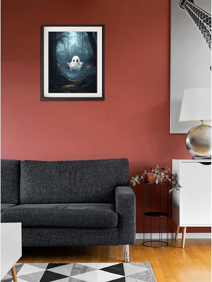 Cawpom Ghost Paint by Number, Spooky Paint by Numbers Kit for Adults, Halloween Ghosts Wall Art, Ghost on Swing Acrylic Painting for Festival Gift, Home Decor - Misty Forest(16x20inch, No Frame)