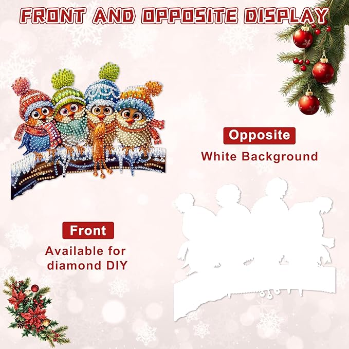 KEYIFA Christmas Diamond Painting Kit, DIY Birds Diamond Art for Adults, Diamonds Painting Pendant Special Shaped Rhinestone Window Hanging Ornaments Home Garden Wall Door Decoration, 20cm Width