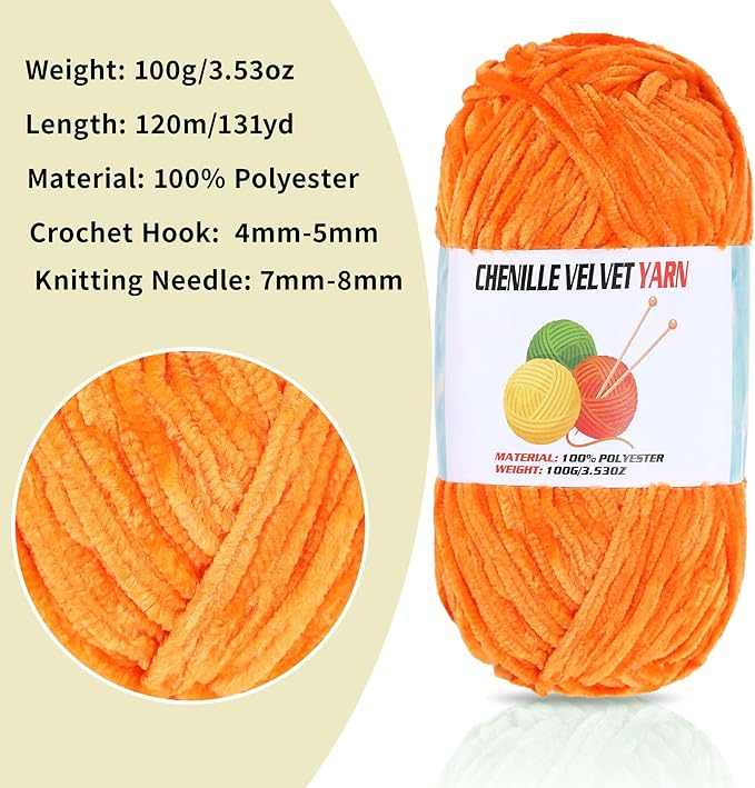 6 * 100g Velvet Chenille Chunky Yarn, Handcrafts Weaving Soft Chenille for Crocheting Clearance, Used for Making Baby Yarn Blanket, Clothes, Knitting Creations (A)