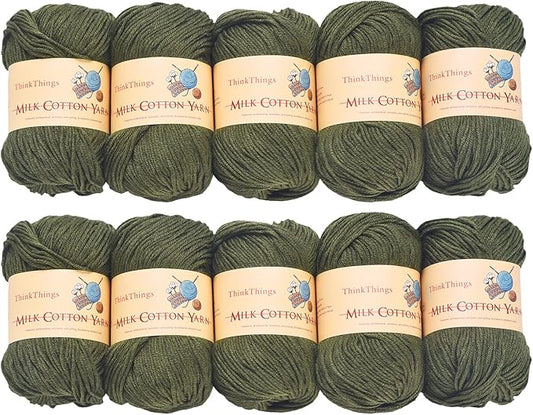 Yarn for Crocheting Bulk - 10Balls 17.6OZ Pack Acrylic Green Yarns Large - DIY Weaving & Knitting Tool Thread for Beginners Army Green