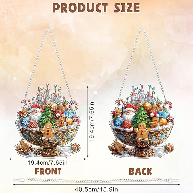 DOMROM Santa and Castle Diamond Art Hanging Kits for Adults Beginner, Christmas Special Shaped Crystal Diamond Painting Santa Pendant, DIY Diamond Art Suncatchers for Home Garden Wall Decor Gift