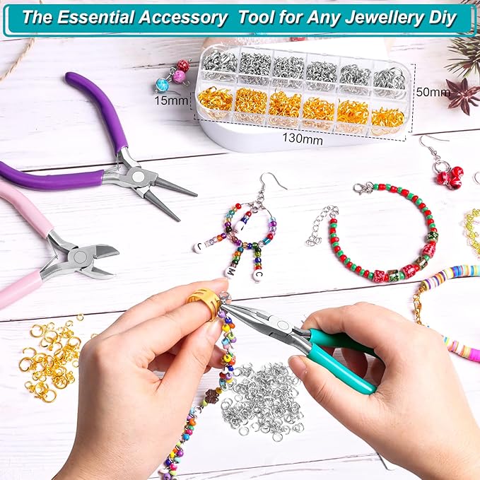 Jewelry Pliers and Jump Rings Set, Needle Nose Round Nose Wire Cutters Chain Pliers for Bracelet, Necklace Jewelry Repair Supplies Kit