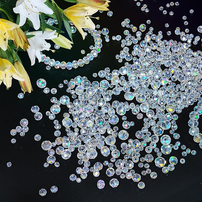 laopottbeads 500 pcs 6mm round crystal glass beads for diy jewelry, ideal for bracelets, necklaces, pendants, and handmade craft projects(white ab color)