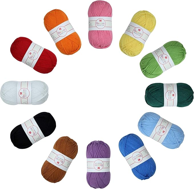 Donmon Yarn for Crocheting and Knitting, 12 Skein Multicolor, 1200 Yards, 75% Polyester 25% Acrylic, 3 DK Weight, Soft and Smooth