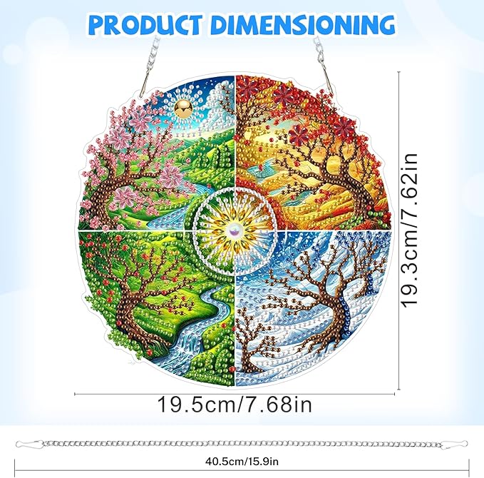 Bowetile Four Seasons Diamond Art Hanging Kits for Adults, Diamond Art Suncatchers Landscape, 5D Special Shape Diamond Painting Pendant Window Ornament Gifts for Home Wall Decor