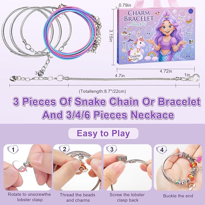 Taybonds Charm Bracelet Making Kit, DIY Jewelry Kit, Creative Unicorn Mermaid Gift with Bracelets and Necklaces