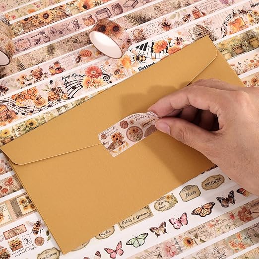 Natural Washi Tape Set, 42 Rolls - Floral, Butterfly, Bee, Botanical,Letter, Vintage Writable Scrapbooking Tapes for Journaling, Bullet Diaries, Card Making, Gift Wrapping, Aesthetic Craft Supplies