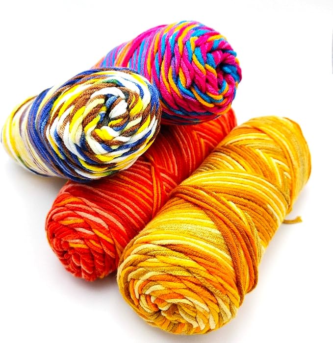 5-Ply Variegated Yarn 200g/2pcs, Acrylic 100%, Chunky Weight 2.5mm, Soft & Cozy, Vibrant Colors, Full Hand Feel for Knitting Sweaters, Scarves, Shawls, Hats (5#Orange Powder)