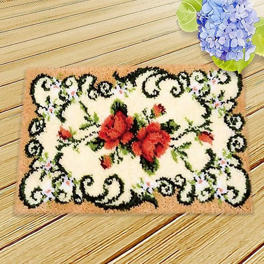 ZFFLYH Latch Hook Kits DIY Crochet Yarn Rugs Tapestry Hooking Needlework Crafts Arts Kit Color Preprinted Pattern Home Decoration Festival Gift for Adults and Kids,Flowers