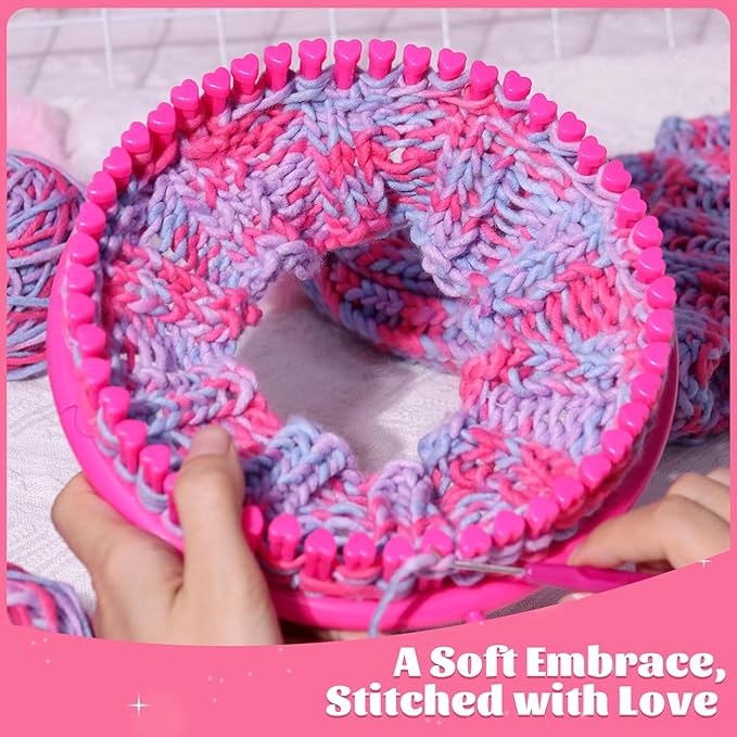 PREBOX Knitting Loom Craft Kit for Kids & Beginners - Create Hat & Scraf with Yarn, Hook Needle, Ideal Birthday Christmas Gifts for Teens Girls Age 6-8 8-12 14+, Rose Loom
