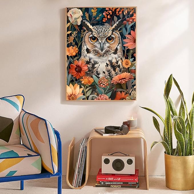 Owl Stamped Cross Stitch Kits for Adults Beginner, Flowers Counted Cross Stitch Kits Printed Stitching Cute Patterns Dimensions Needlepoint Art Crafts Embroidery Kits for Adults