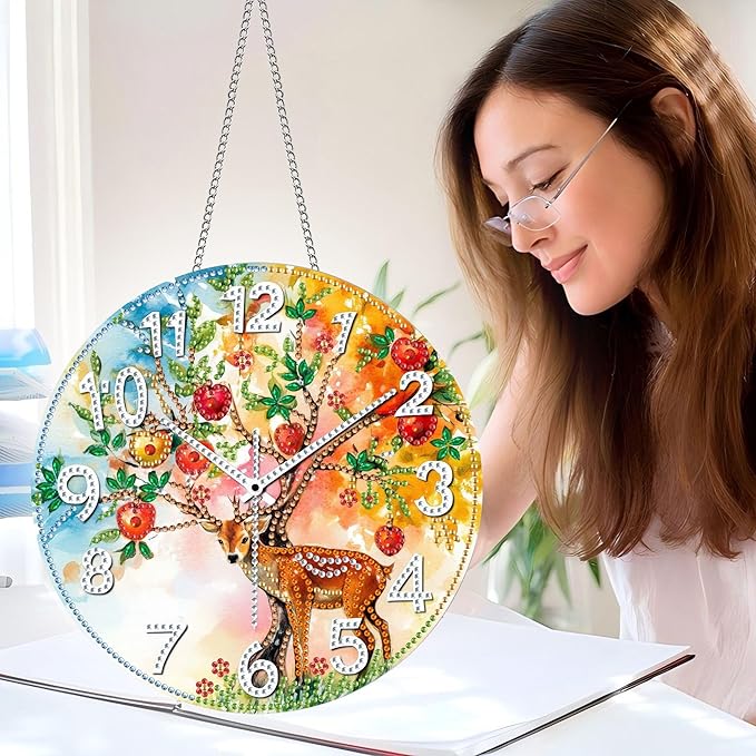 Pavemlo Hanging Diamond Art Kits for Adults Deer – 8x8 Inch Double-Sided Acrylic Board DIY Crystal Diamond Suncatcher Pendant, Sparkling Home Wall or Window Decoration Handmade Gifts
