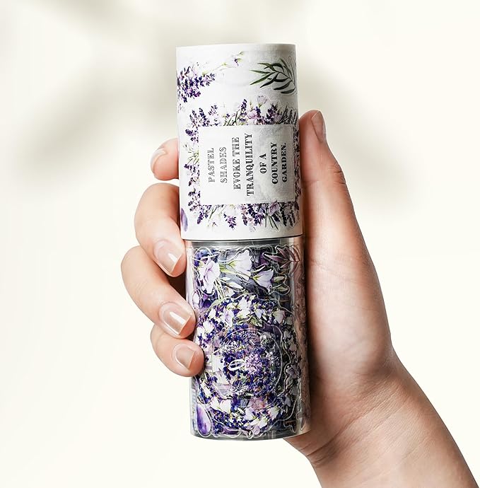 WT Pre-Cut Purple Muse Wide Washi Tape – Soft Purple Florals & Poetic Accents, 70mm×5m, Artistic Tape for Journaling, Scrapbooking, Planner & DIY Crafts