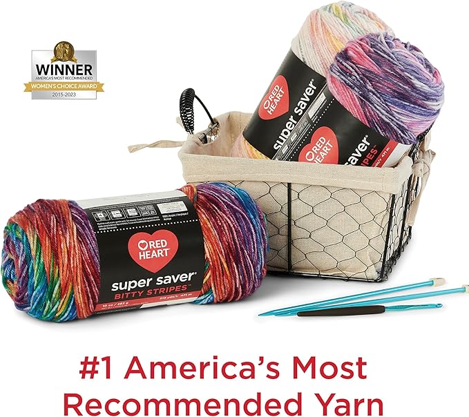 Red Heart Super Saver Bitty Stripes Lollies Yarn - 2 Pack of 283g/10oz - 100% Acrylic - #4 Worsted (Medium) - 515 Yards - Knitting/Crochet