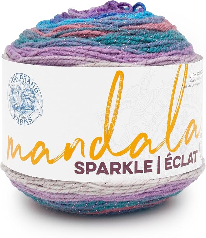 Lion Brand Yarn, Varigated Colorful Mandala Sparkle Yarn for Knitting and Crocheting, Pyxis, 1 Pack
