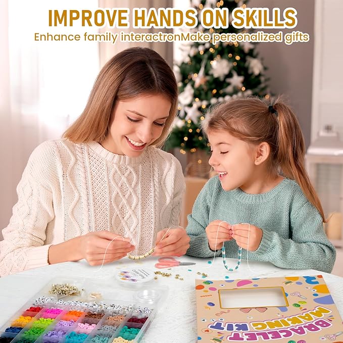 JQEEYGV 5500pcs Clay Beads Bracelet Making Kit 24 Colors Flat Preppy Beads for Friendship Bracelet kit with Letter Beads Jewelry Making Set for Beginners Gifts for Girls Ages 6-12
