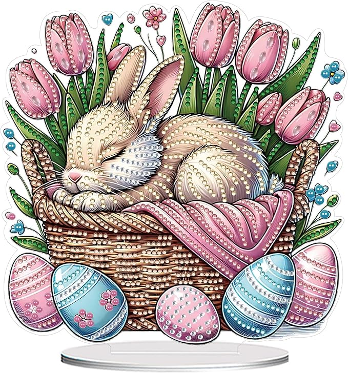 DIY Dot Diamond Art Painting Desktop Easter Creative Ornaments by Number Embroidery Arts and Crafts Easter for Home Office Garden Decoration (Single Side Dot Diamond)-2PCS