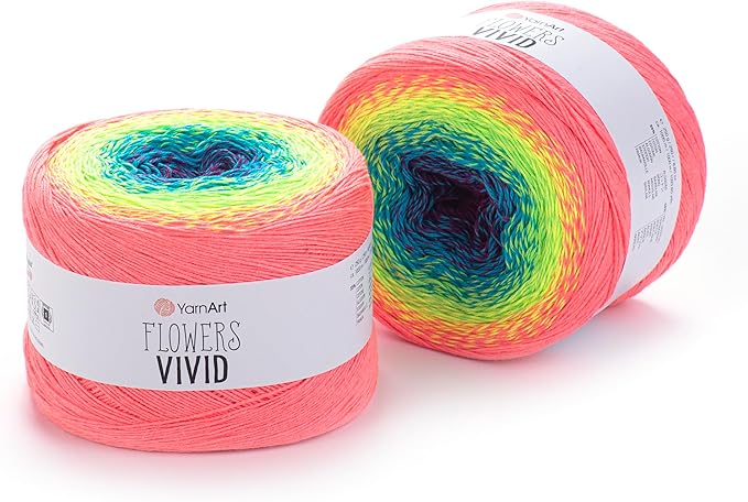 YarnArt Flowers Vivid Gradient Yarn – 55% Cotton 45% Acrylic – Multicolor Ombre for Knitting & Crochet – Lightweight Fine, 250g (8.8 oz), 1094 yds – Rainbow Summer (505)