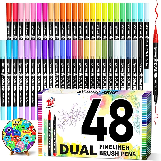 TBC The Best Crafts Dual Markers Brush Pens,48 colors Art Marker Art Markers Gifts for Teens,Double Tip Colored Pen for Adult Coloring Books Coloring Writing