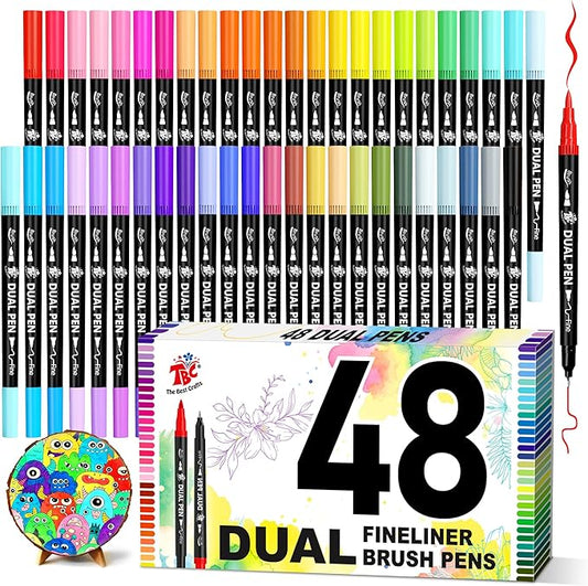 TBC The Best Crafts Dual Markers Brush Pens,48 colors Art Marker Art Markers Gifts for Teens,Double Tip Colored Pen for Adult Coloring Books Coloring Writing