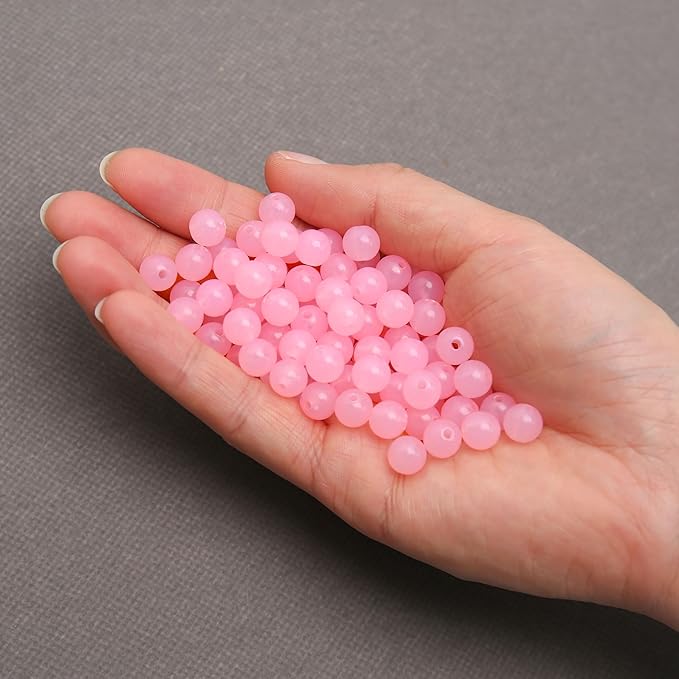 bonny boxx 1000pcs 6mm jelly light pink acrylic round beads, smooth transparent acrylic balls, plastic resin gumball bubblegum chunky beads for necklace & bracelet making, crafting supplies