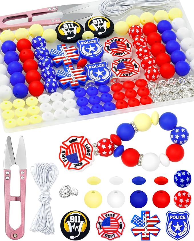 120PCS FIVEIZERO Silicone Focal Beads for Keychain Making, Characters Badge, 15mm Round 12mm Lentil & 10mm Rhinestone Beads for Pens, Bracelets & Crafts with Elastic Cord & Scissors