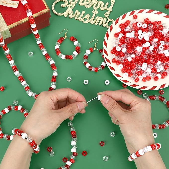 UPINS 1200Pcs Red White Pony Beads,Valentine's Glitter Pony Beads Bulk for Necklace Bracelets Earrings Jewelry Making Supplies DIY Craft Hair
