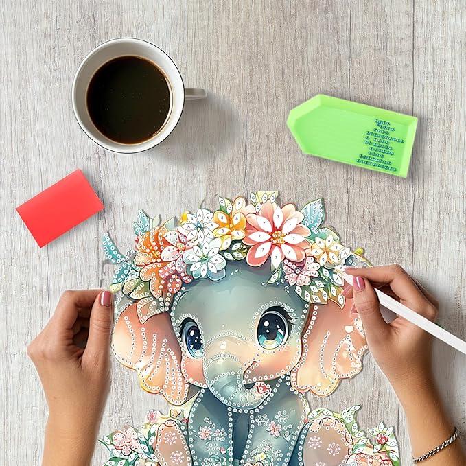 SENQAO Elephant Diamond Art Hanging Kit for Adult, Special Shaped Rhinestone, DIY Acrylic 5D Diamond Art Painting Window Pendants Home Garden Wall Hanging Kits Hanging Ornament