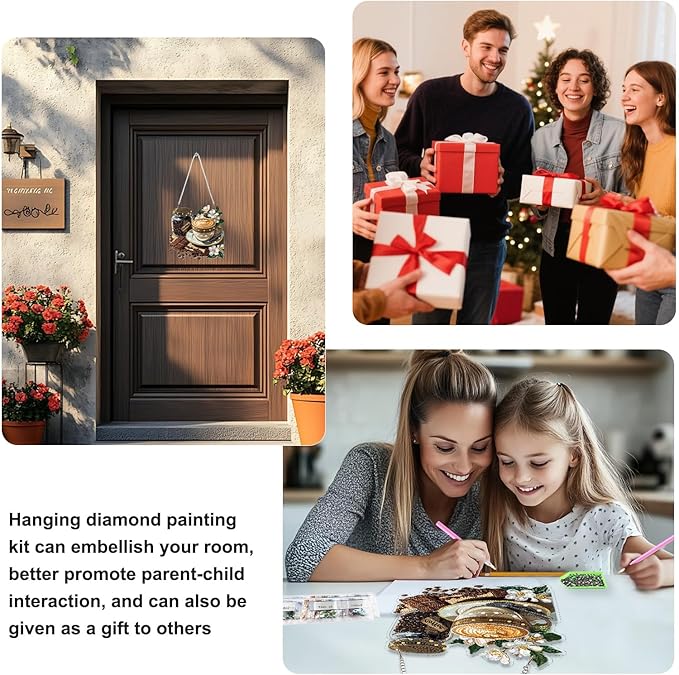 TOSTOG Cappuccino Sign Diamond Art Pendant Kits for Adult, White Diamond Painting Hanging Kit for Beginners, 5D DIY Crafts Gem Art, Waterproof Full Accessories for Home Decor Idea 20 * 20 cm/8 * 8 in