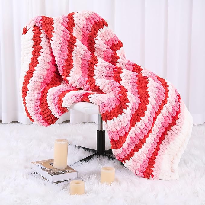 MABOZOO Assorted Chunky Yarn for Crocheting, Fluffy Chenille, Soft Plush, Giant Thick Yarn - Red Multi (31.7 yds, 8 oz Each Skein)