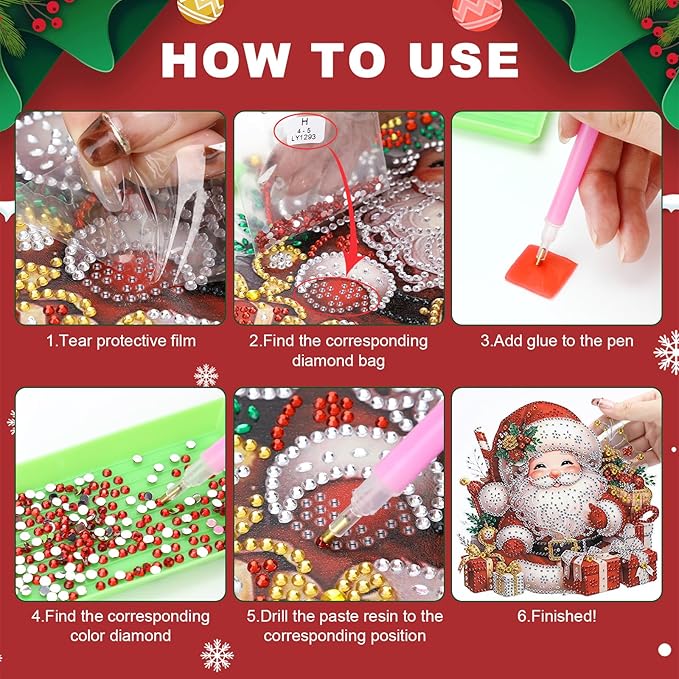 Christmas Diamond Art Hanging Kits for Adults,Double Sided Special Shaped Christmas Santa DIY Acrylic Diamonds Art Painting Window Pendant Home Garden Wall Hanging Kits Hanging Ornament