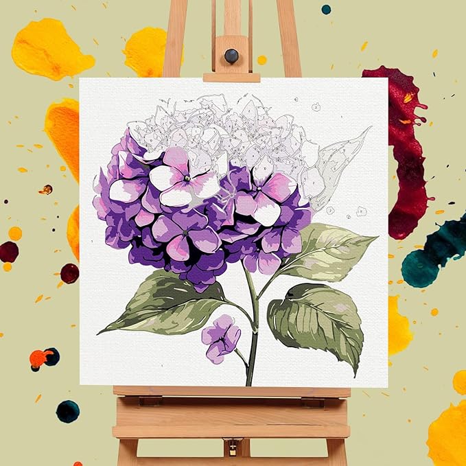 Framed Paint by Numbers Kit for Adults Beginners & Kids Ages 8-12, Flowers Acrylic Easy Paint by Number with Frame, Watercolor Paint by Number Kits on Canvas Framed (10 * 10 Inch, without Easel)
