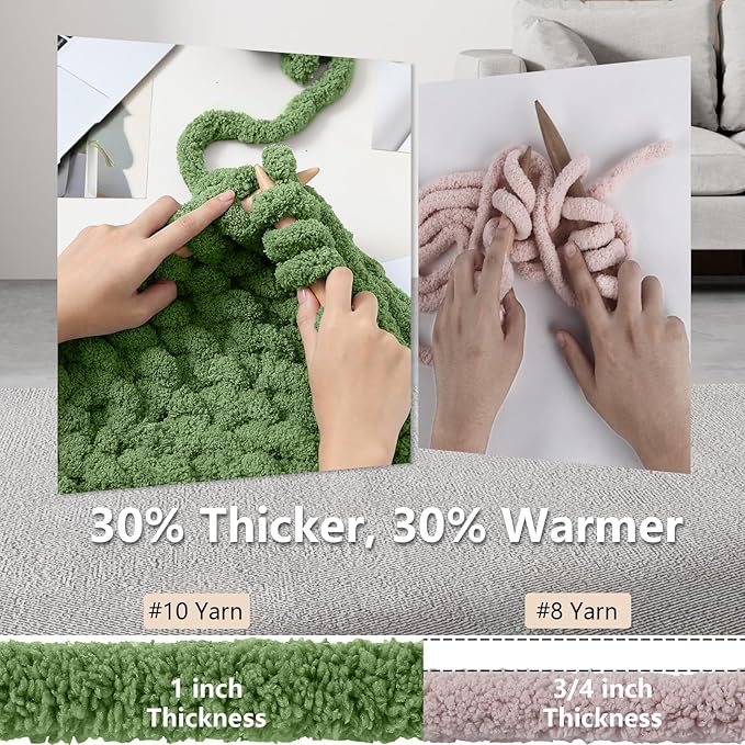 Chunky Yarn for Hand Knitting - #10 Chunky Chenille Yarn, Jumbo Big Thick Chunky Yarns for Crocheting, Super Bulky Chunky Knit Blanket Yarns, 8 Skein (25 yds 8 oz Each Skein), Smoky Green
