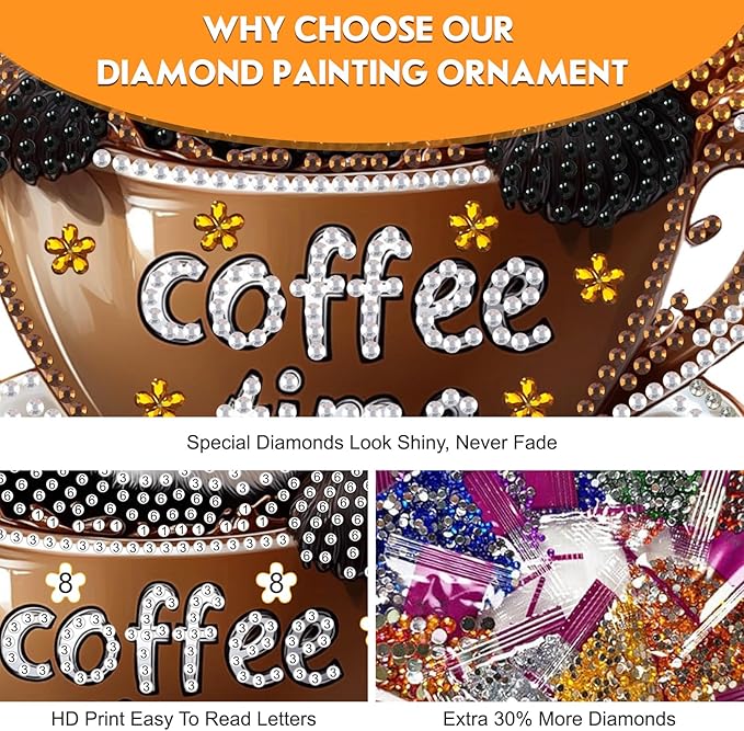 NEWENMO Diamond Art Kit for Adult, Coffee Panda, Diamond Art Painting Double Sided Window Pendants for Home Garden Wall Hanging, DIY Special Shaped Gem Hanging Ornaments, Cute Panda