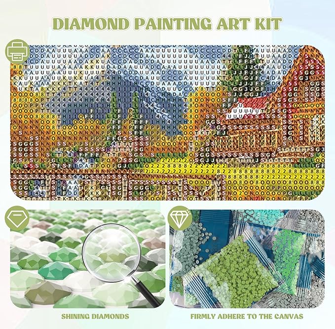 QENSPE Landscape Diamond Art Kits for Adults, DIY Full Drill Diamond Painting Art Kit for Beginners, 5D Round Diamond Dots Paintings Gem Art Crafts Home Wall Decor Gifts 30x30cm