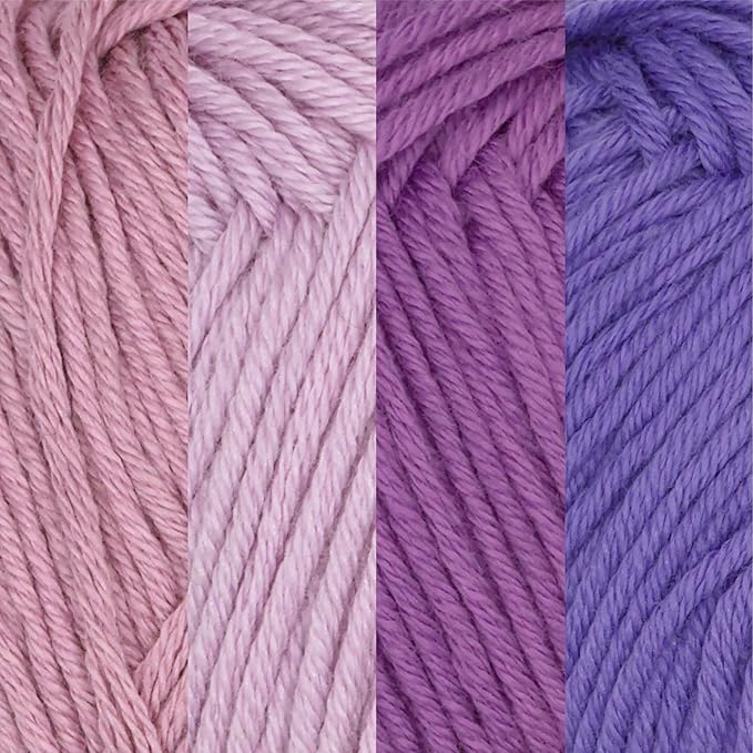 JubileeYarn Bamboo Cotton Sport Yarn - 50g/Skein - Shades of Purple - 4 Skeins