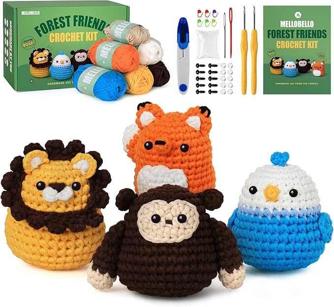 Crochet Kit for Beginners Kids- 4 Styles Crochet Animal Kit with Step-by-Step Video Tutorials - Easy to Learn Beginner Amigurumi Crochet Kit for Adults - Arts and Crafts Hobbies Gifts for Adults Women