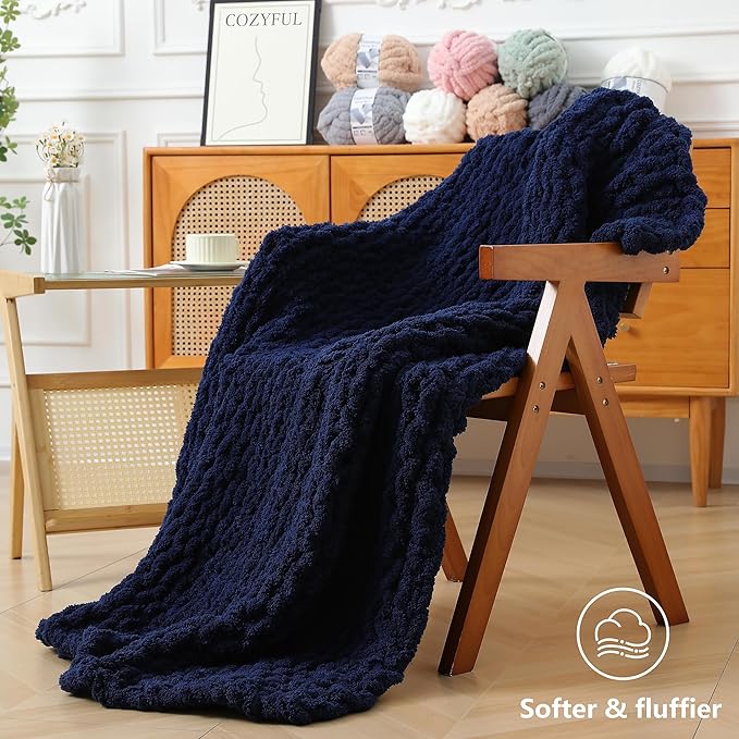 Chunky Yarn for Hand Knitting - #10 Chunky Chenille Yarn, Jumbo Big Thick Chunky Yarns for Crocheting, Super Bulky Chunky Knit Blanket Yarns, 8 Skein (25 yds 8 oz Each Skein), Navy Blue