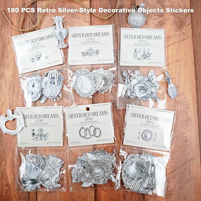 Vintage Silverware Cardstock Stickers – Borderless Hollow-Cut Die Cuts, Peel & Stick, 180 Pieces for Scrapbook Journal Planner Collage DIY