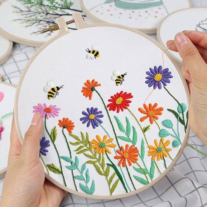 Louise Maelys Embroidery Kits for Beginners,Cross Stitch Kit for Adults,DIY Needlepoint with Daisy Flowers Pattern
