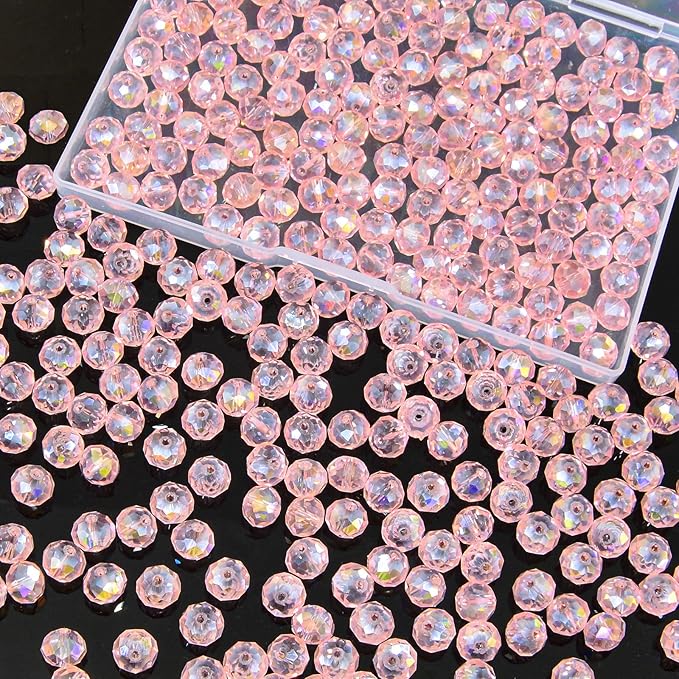 laopottbeads 220pcs 10mm crystal glass beads for jewelry making beads for bracelets necklace pendants making supplies(pink)