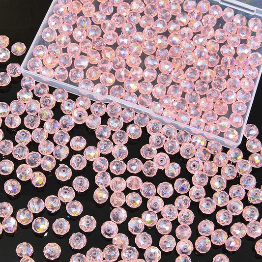 laopottbeads 220pcs 10mm crystal glass beads for jewelry making beads for bracelets necklace pendants making supplies(pink)