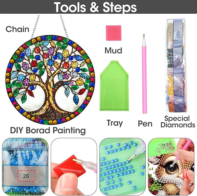 SKRYUIE Tree Hanging Diamond Art Kits for Adults Pendant Suncatcher, Special Shaped Crystal DIY Pearl Diamond Painting Kit, Gift for Mother Spring Summer Window Wreath Decor 7.29 x 7.29 Inch A24