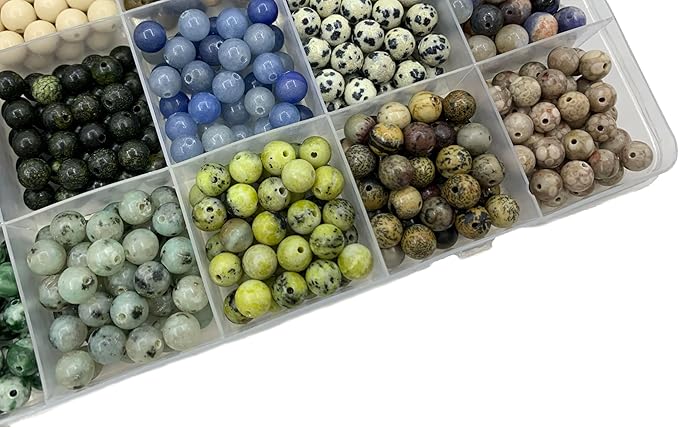 960pcs 6mm Natural Round Stone Beads,Multiolor Crystal Energy Stone,Loose Gemstone Accessories Hole Size 1mm,DIY Smooth Beads Necklace Bracelet for Jewelry Making (6mm 24Color 03 Material-A)