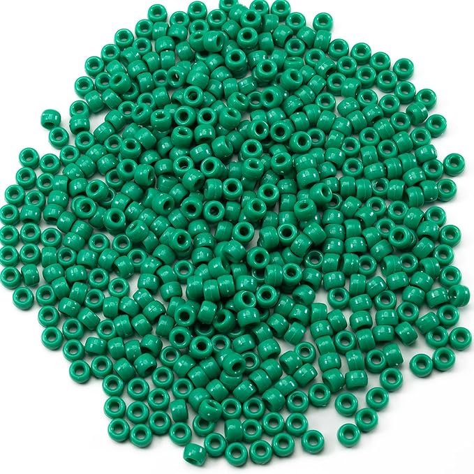 Gxueshan 1000 Pcs Acrylic Green Pony Beads 6x9mm Green Kandi Beads Bulk for Friendship Bracelet Necklace Jewelry Making Earring Hair Braiding